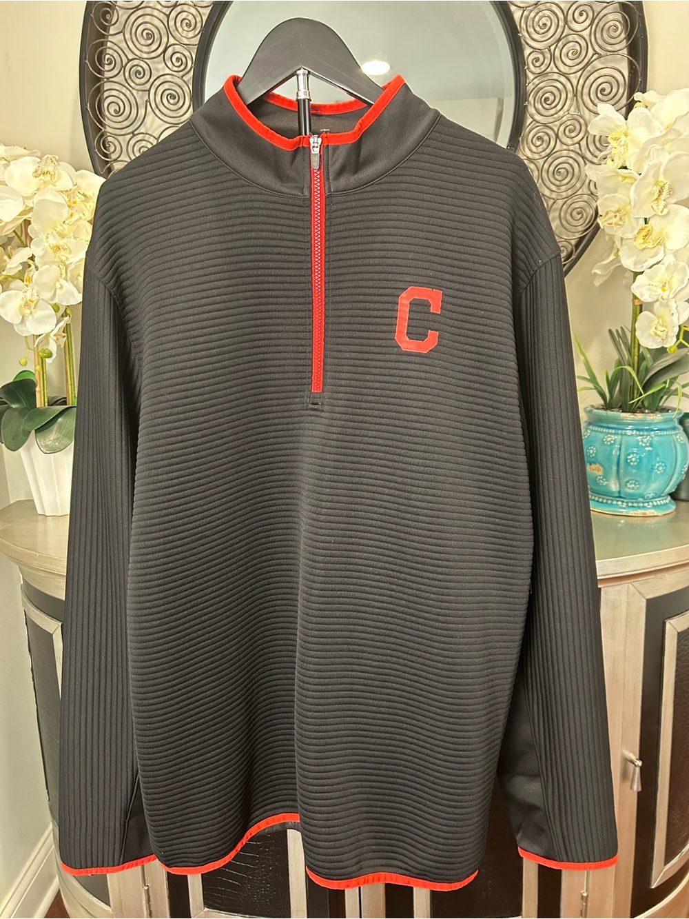 Cleveland Indians MLB TX3 Warm Quarter Zip Pullover Mens 2XL Black Red